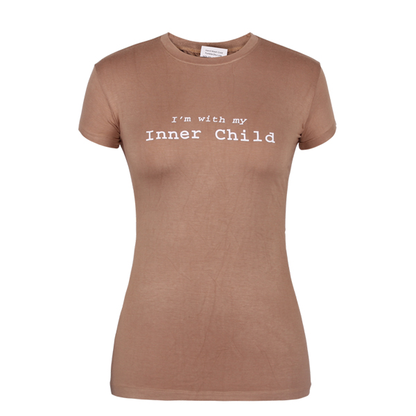 定制咖啡色长款印花女士圆领短袖T恤衫