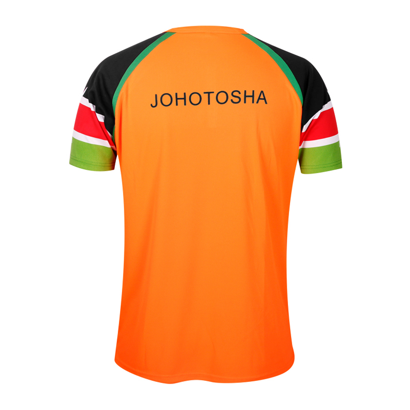 男士插件Y领印花短袖全涤网眼运动衫