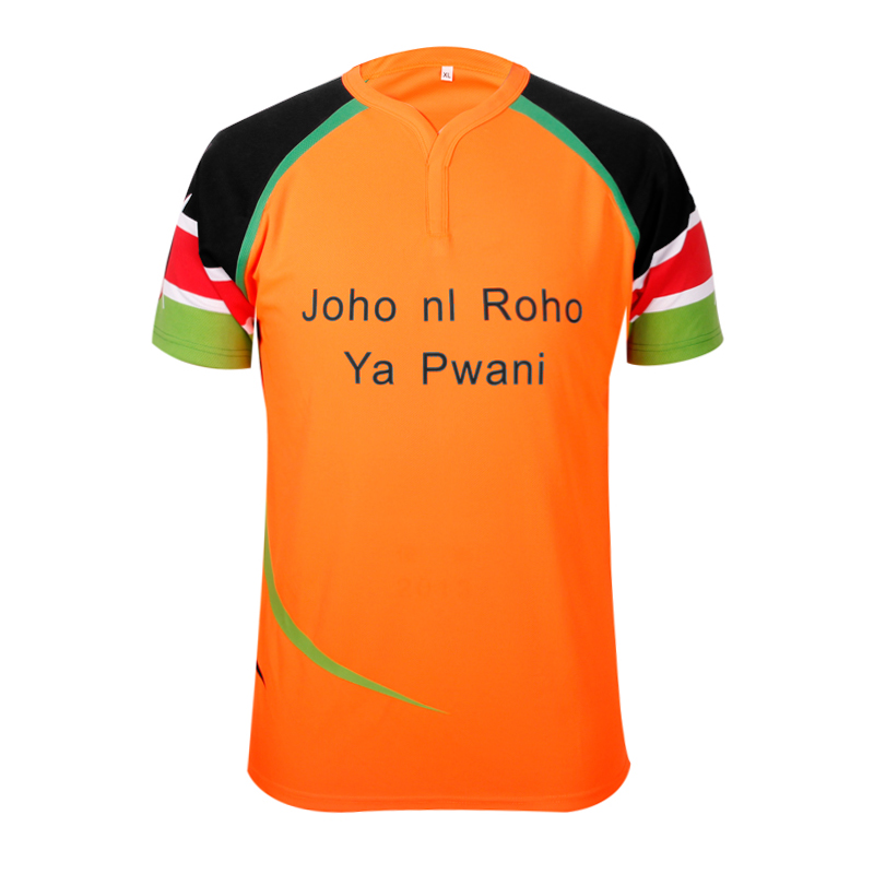 男士插件Y领印花短袖全涤网眼运动衫