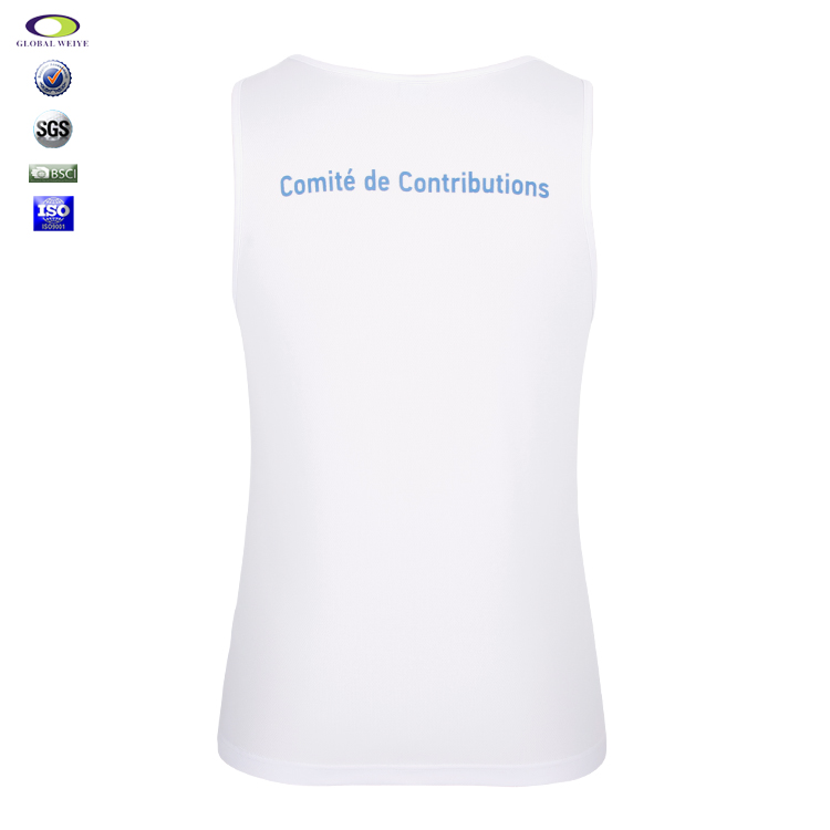 100%涤圆领印花网眼无袖篮球白色运动衫