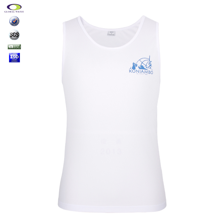 100%涤圆领印花网眼无袖篮球白色运动衫