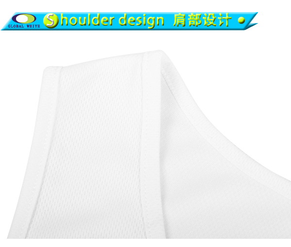 100%涤圆领印花网眼无袖篮球白色运动衫