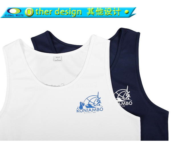 100%涤圆领印花网眼无袖篮球白色运动衫