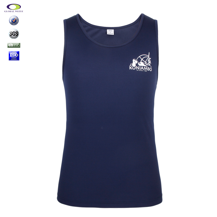 100%涤圆领印花网眼无袖篮球深蓝色运动衫