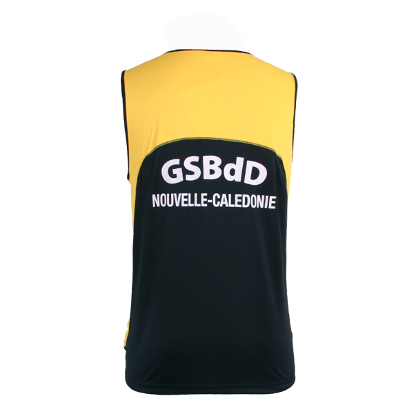 黑色全涤圆领拼接印花无袖篮球服运动衫