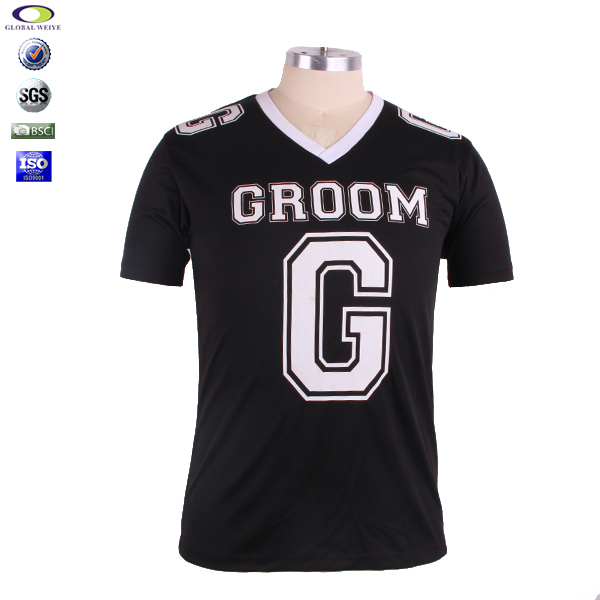 订制男士全涤V领印花T恤衫篮球运动服套头短袖