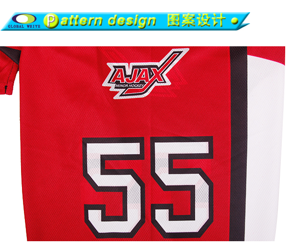 红色100%涤纶冰球印花球服大码运动衫