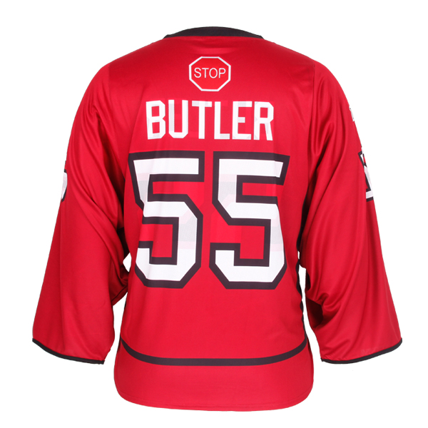 红色100%涤纶冰球印花球服大码运动衫