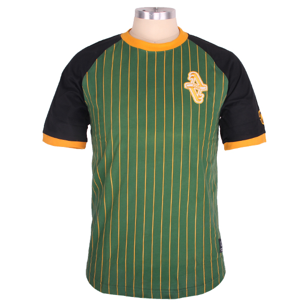 订制男士全涤圆领橙青条纹刺绣T恤衫短袖运动服