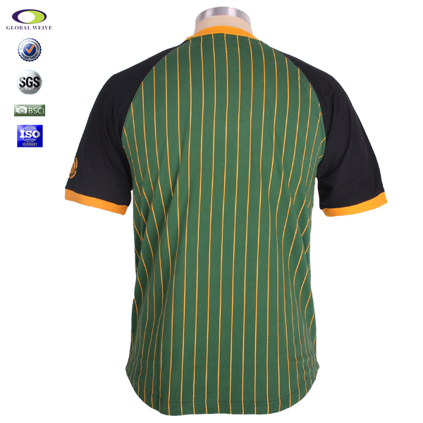 订制男士全涤圆领橙青条纹刺绣T恤衫短袖运动服