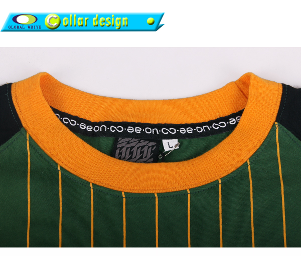 订制男士全涤圆领橙青条纹刺绣T恤衫短袖运动服