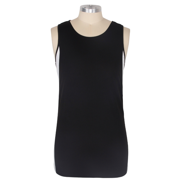 黑白拼接全涤网眼无袖上衣篮球服运动衫