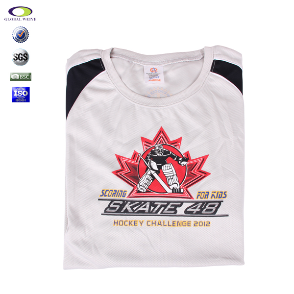 灰色100%涤纶网眼长袖冰球印花球服运动衫