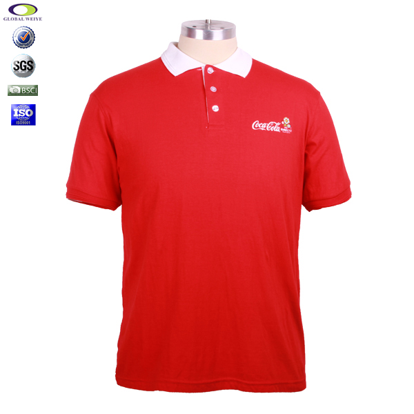 定做男士红色印花白领翻领短袖广告宣传T恤衫定制