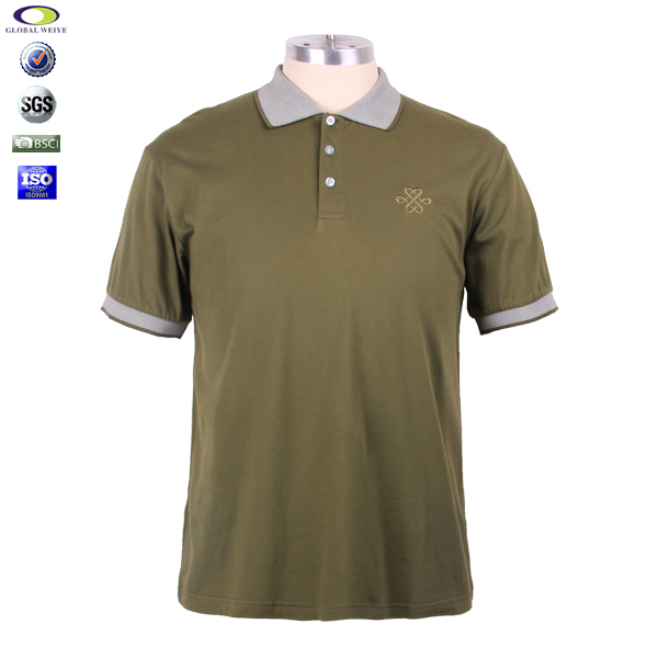 定做男士广告宣传衫军绿色刺绣翻领短袖T恤衫定制