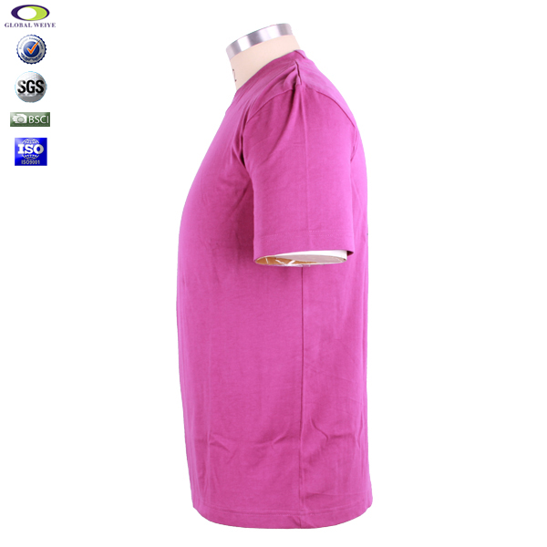 订制男士广告宣传衫玫红色后背印花圆领短袖T恤衫定制工厂