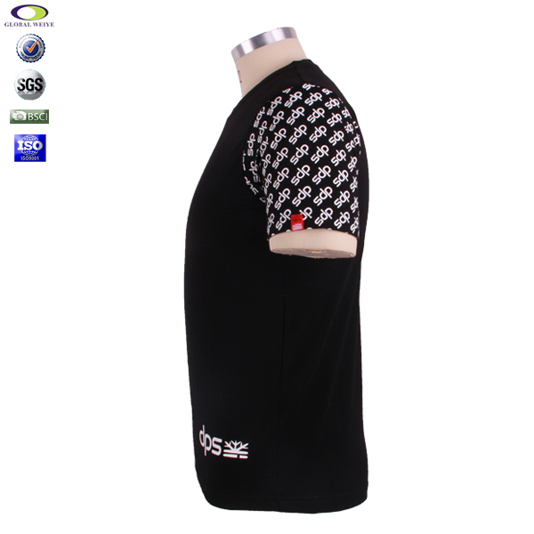 男士广告宣传衫黑色印花圆领短袖特殊袖T恤衫订制工厂