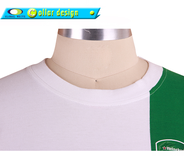 男士团队广告宣传衫圆领印花白绿拼接短袖T恤衫工作服定制厂家