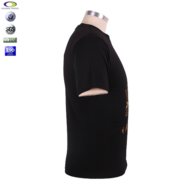 黑色团队广告宣传衫金粉印圆领纯棉短袖男士T恤衫定制厂家