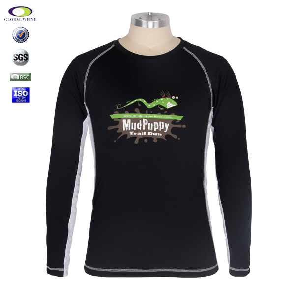 定制长袖插肩俱乐部男士黑色网眼全涤印花T恤衫