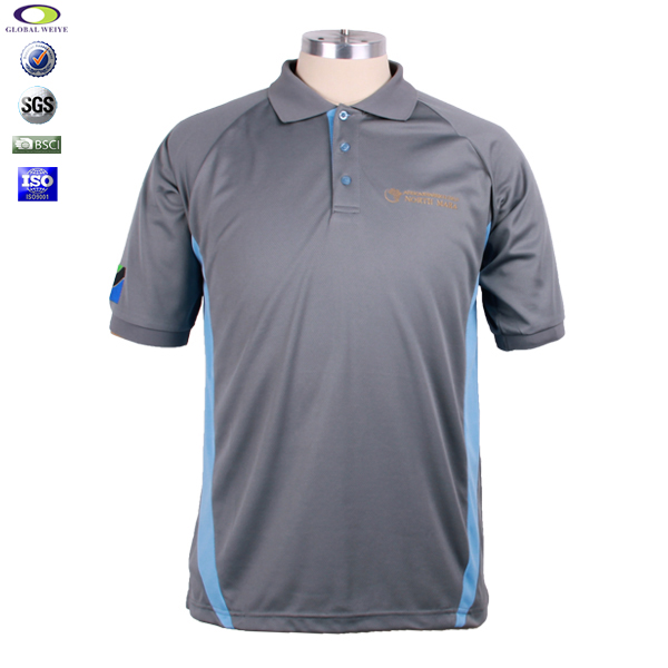 定做男士全涤刺绣网眼蓝灰拼接POLO衫翻领短袖T恤衫工作服