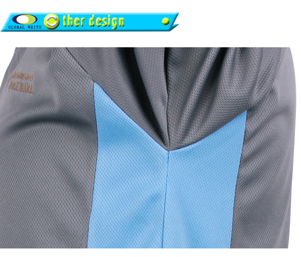 定做男士全涤刺绣网眼蓝灰拼接POLO衫翻领短袖T恤衫工作服