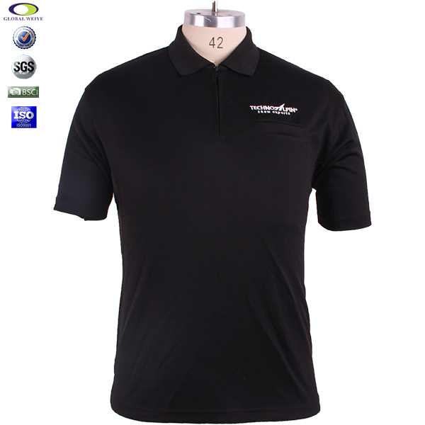 定做男士全涤拉链刺绣口袋POLO衫黑色翻领短袖T恤衫工作服