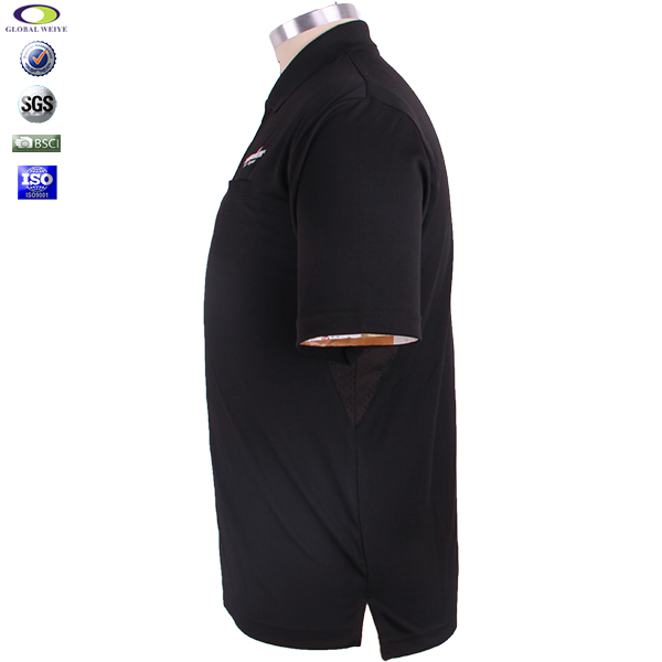 定做男士全涤拉链刺绣口袋POLO衫黑色翻领短袖T恤衫工作服