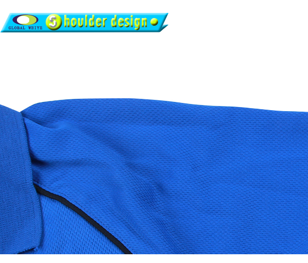 男士蓝色翻领空白插肩袖Polo衫全涤网眼运动短袖T恤衫定制