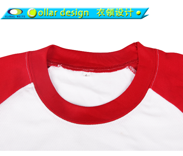 定制男士红白拼接运动球衣圆领短袖T恤衫定制工厂