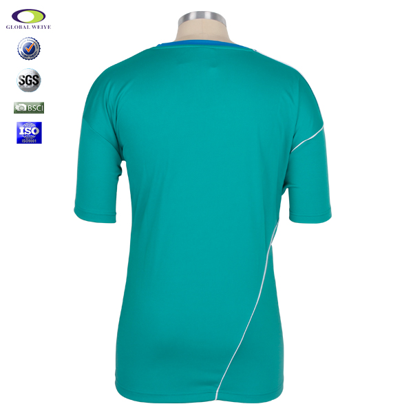 定制男士蓝色领绿色空白T恤衫全涤圆领短袖定制工厂