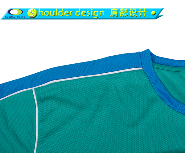 定制男士蓝色领绿色空白T恤衫全涤圆领短袖定制工厂