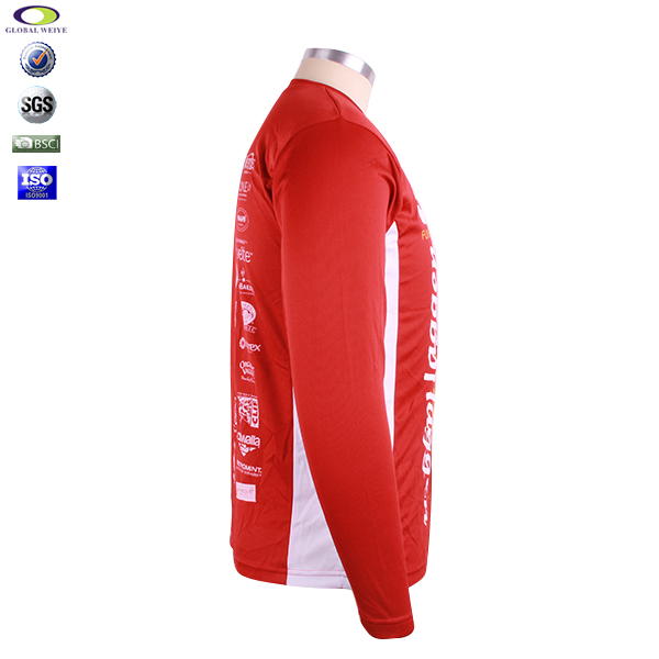 定制男士红色全涤圆领印花长袖运动服T恤衫定制厂家