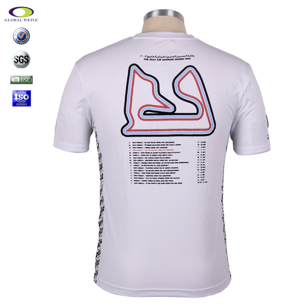 定制男士白色全涤圆领印花宣传摩托车赛短袖T恤衫定制工厂