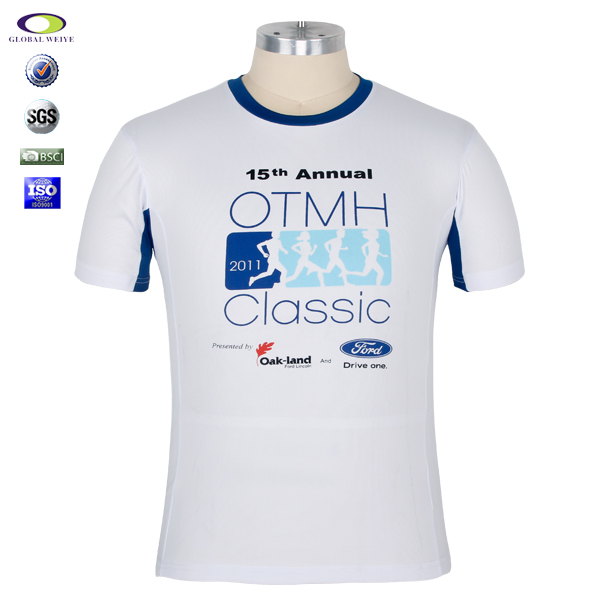 男士白色异色领全涤印花宣传主题短袖T恤衫订制工厂