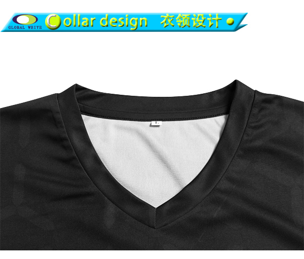 男士黑色全涤字母印花V领短袖恤衫定制厂家
