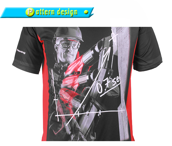 定制男士黑红拼接全涤热升华圆领短袖T恤衫定制厂家