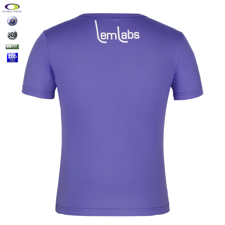 男士紫色全涤字母印花圆领短袖T恤衫定制厂家