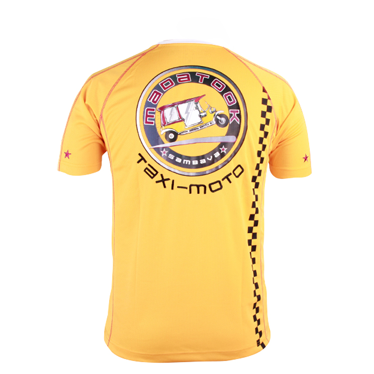 男士黄色全涤刺绣印花圆领短袖T恤衫定制厂家