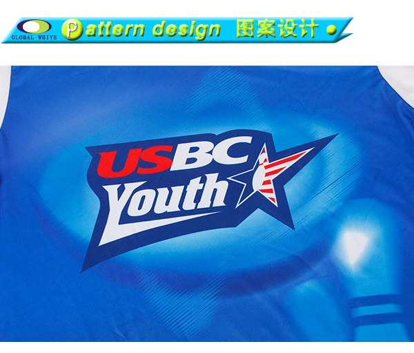 定制全涤男士蓝白拼接热升华印花V领短袖T恤衫