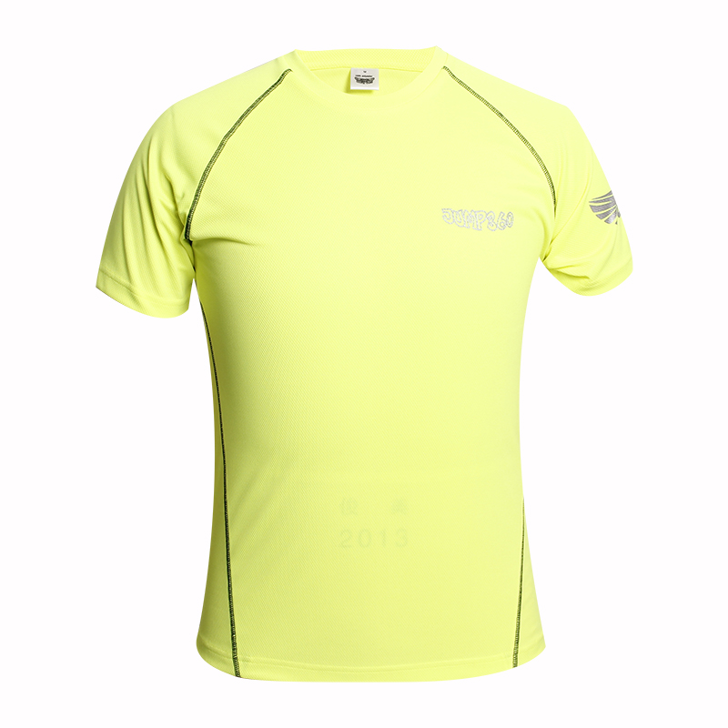 定制男士全涤荧光绿字母印花圆领插肩短袖运动服T恤衫