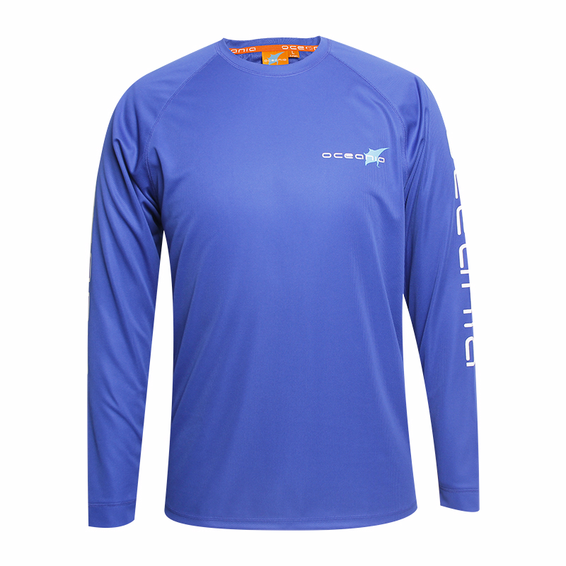 订制男士蓝色全涤圆领印花长袖T恤衫广告衫定做