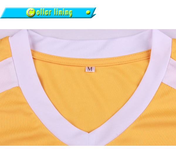 订制黄色全涤V领异色领印花T恤男短袖T恤衫团服定制