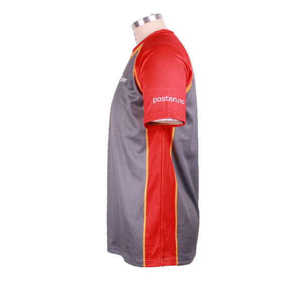 订制男士红灰拼接全涤插肩印花T恤圆领短袖团服定做