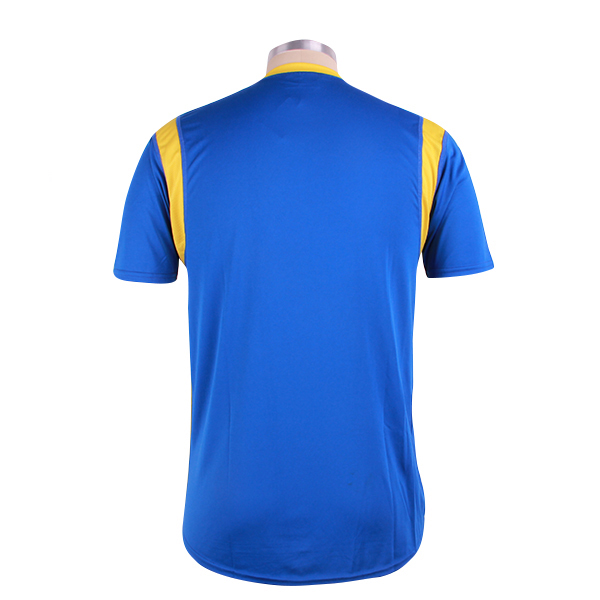 订制男士蓝色全涤插肩拼接印花T恤圆领短袖运动服定做