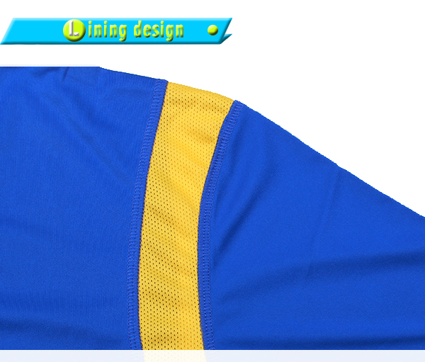 订制男士蓝色全涤插肩拼接印花T恤圆领短袖运动服定做